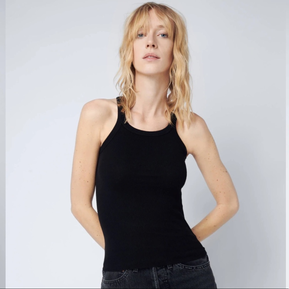 RE/DONE x Hanes Ribbed Cotton Tank Top in Black XS Extra Small